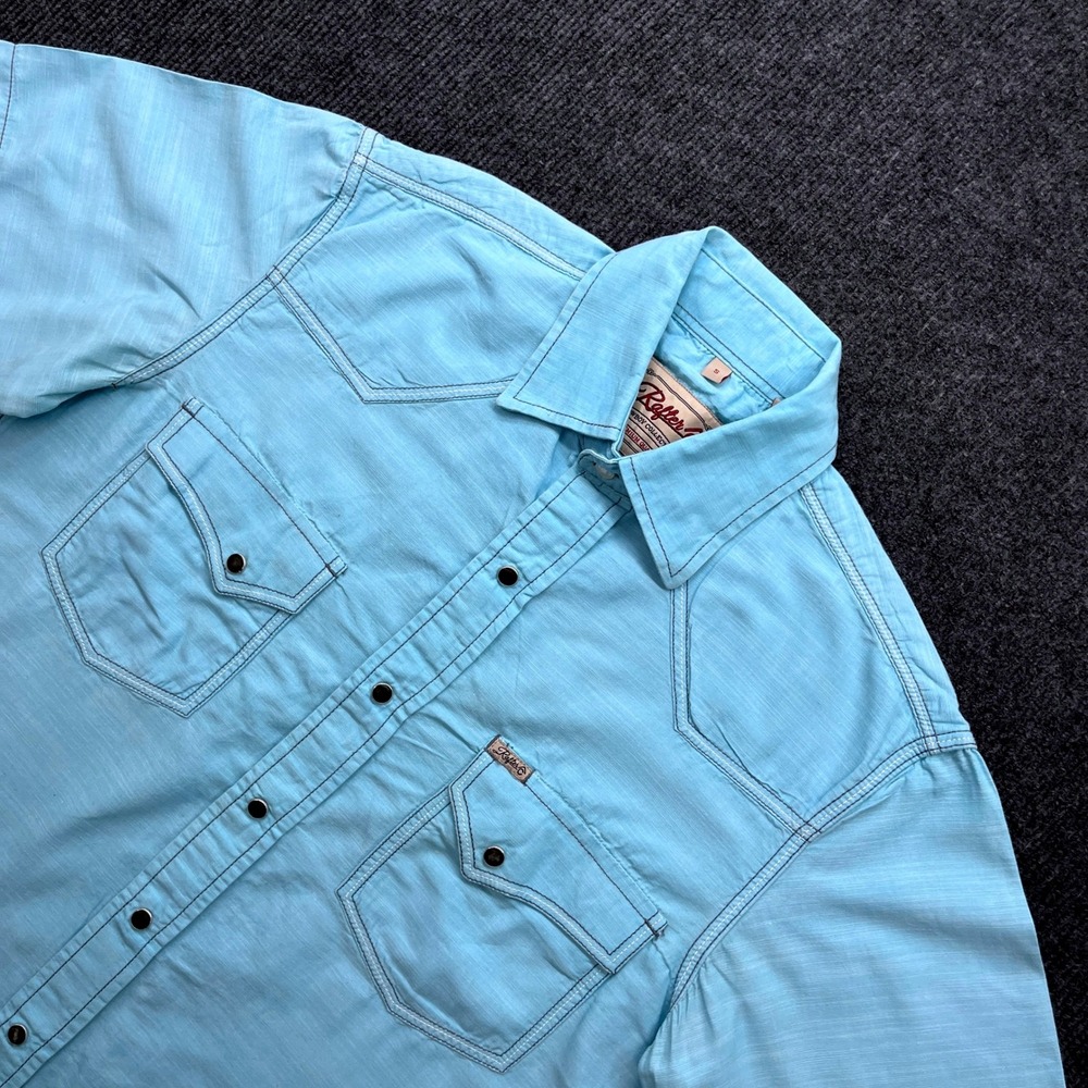 Rafter C Western Snap Shirt Turquoise Blue Small Short Sleeve Cowboy Cotton